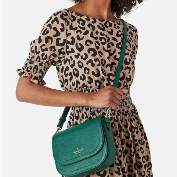 Kate Spade Blake Saddlebag Pebbled Leather Crossbody In Forest Green. Never Used - Picture 2 of 14